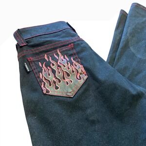 Y2K Serious Clothing USA Flame Sparkly Lowrise Flare Goth Alt Punk Pants small